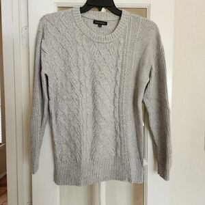 Banana Republic Blocked Cable Knit Sweater Womens Large Gray Wool Blend Crewneck